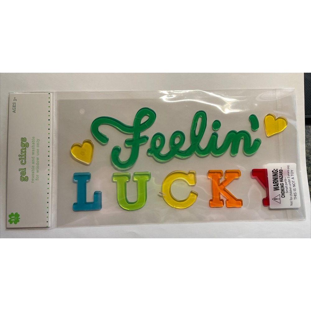 NEW "Feelin' LUCKY" Green Hearts St Paddy's Day Window Stickers Gel Clings 11 ct
